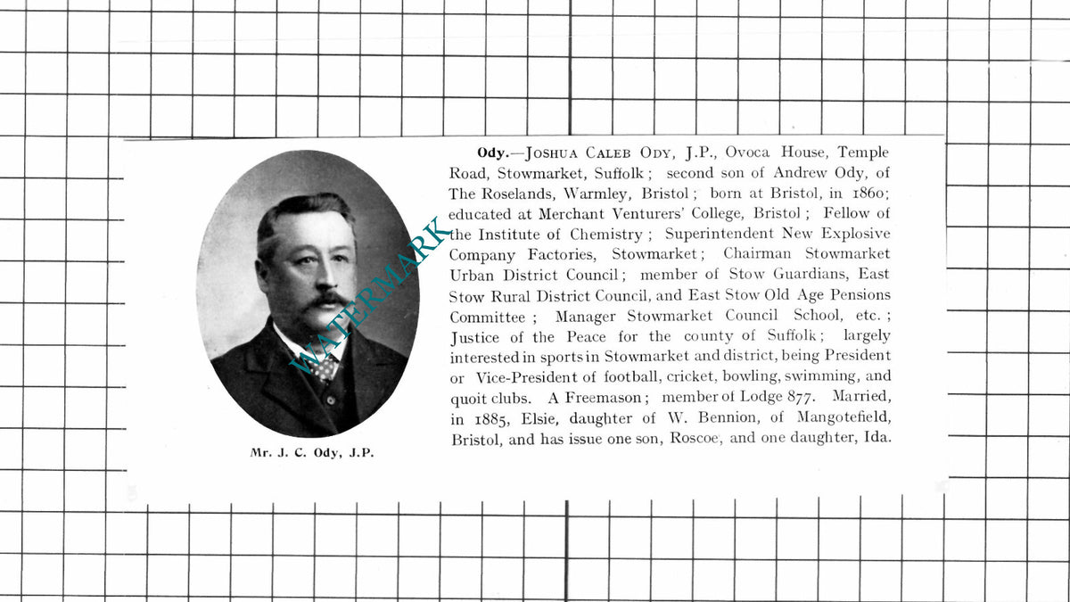 Joshua Caleb Ody Ovaca House Stowmarket Suffolk   - 1911 Cutting