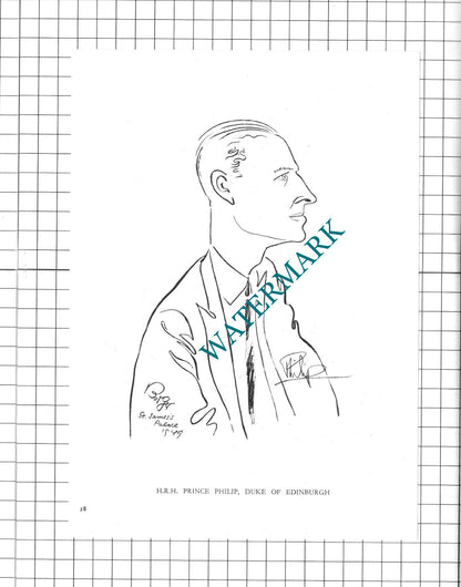 HRH Prince Philip / W I Mackenzie King Canada Caricature - 1950 Clipping / Print