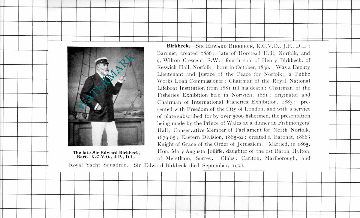 Sir Edward Birkbeck Horstead Hall Norfolk Obituary - 1911 Clipping