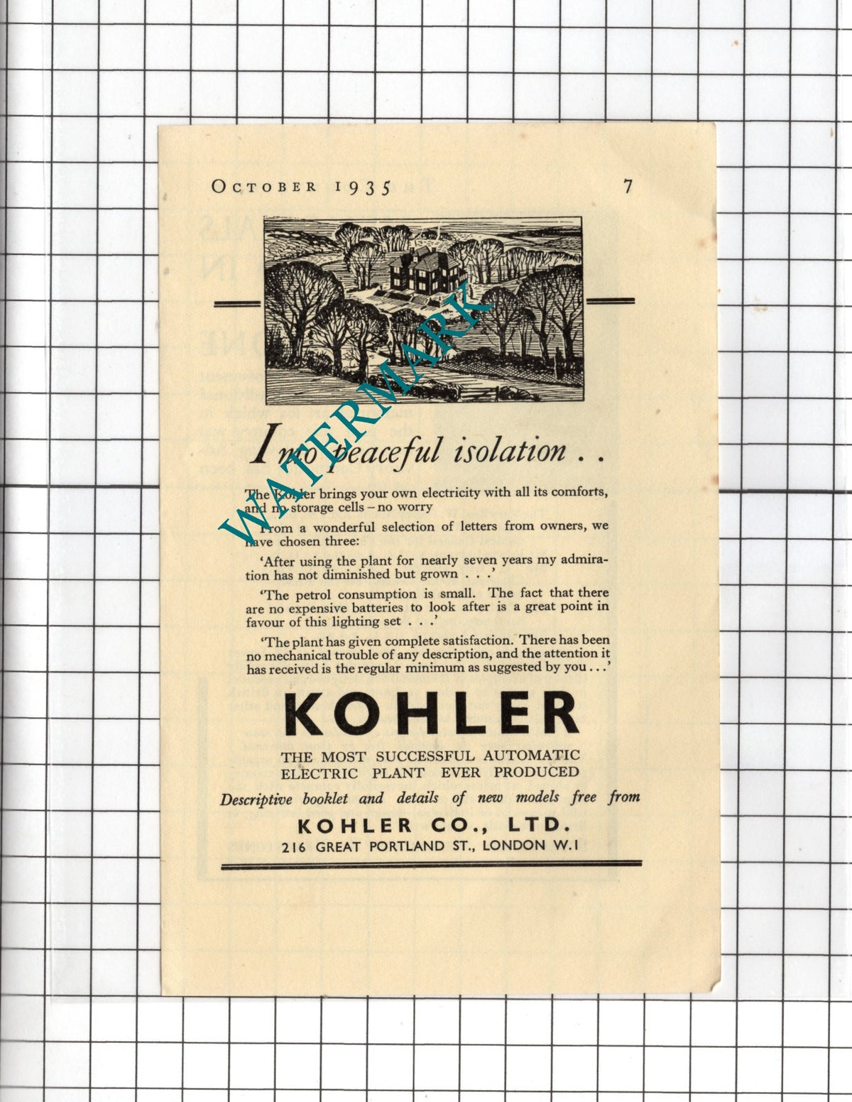 Kohler Co Ltd London - 1935 Small Advert