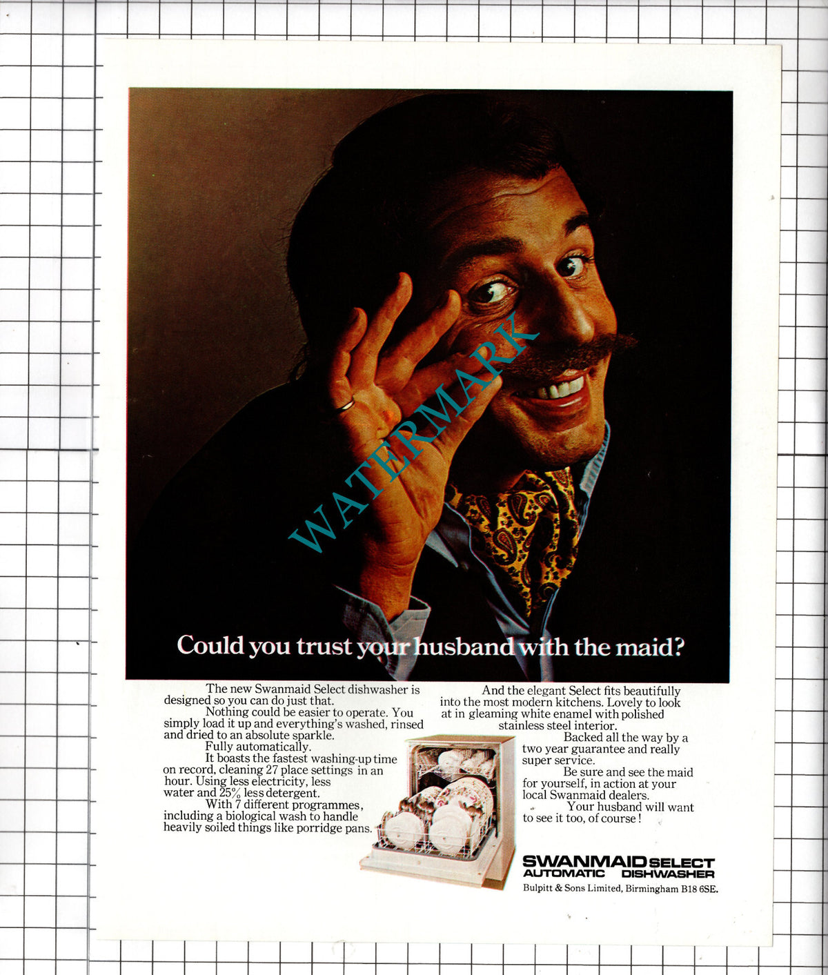 Swanmaid Dishwasher Bulpitt & Sons Ltd  ADVERT   - 1972  Cutting