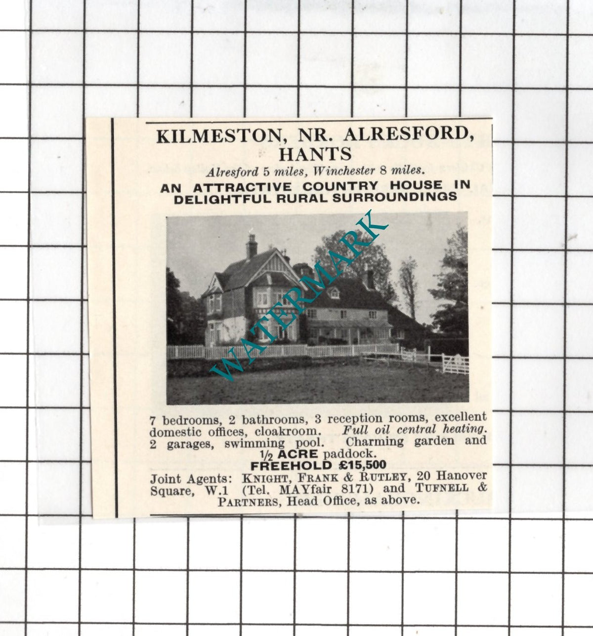 Kilmeston Hampshire SMALL House Sale Advert- 1967