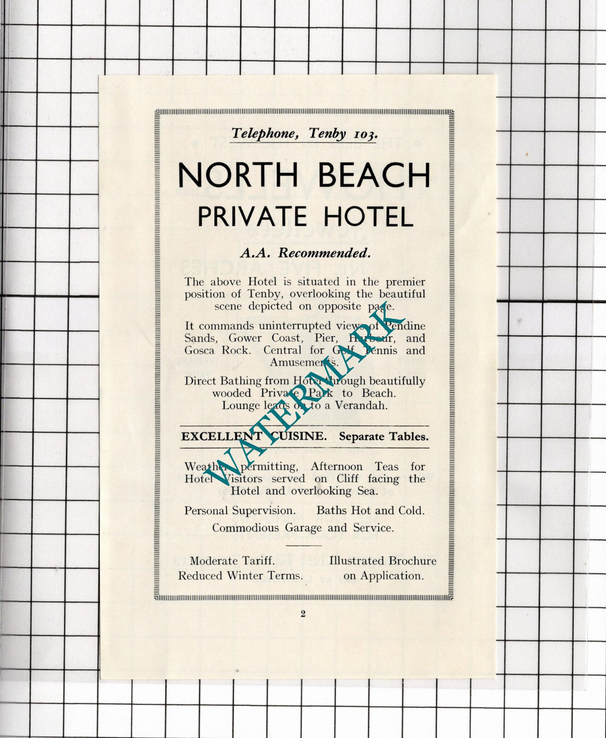 Howells Jewellers Tenby Wales / North Beach Hotel Tenby - 1936 Small Advert