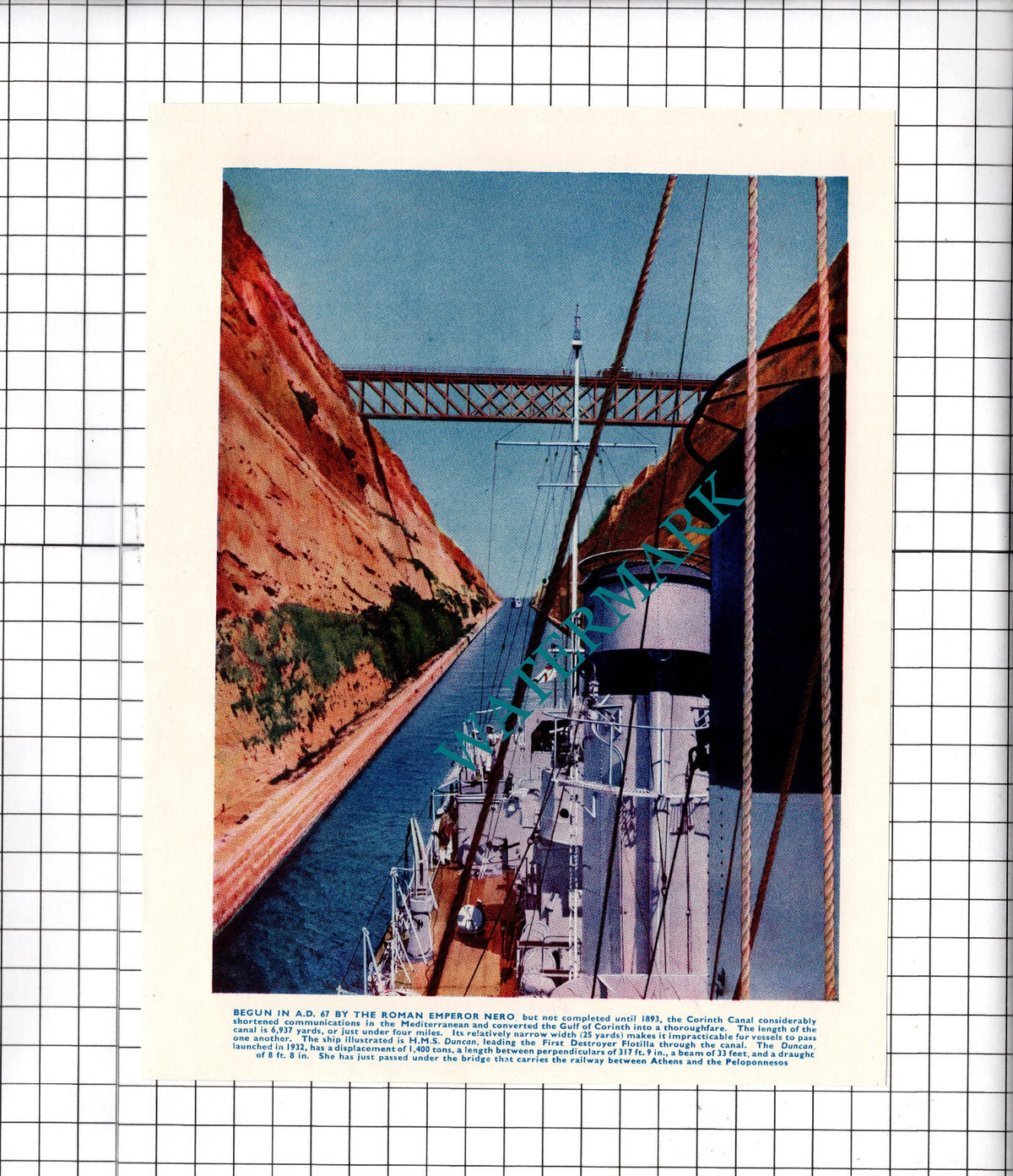 The Corinth Canal  HMS Duncan Ship - c.1940's Article / Print