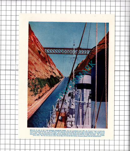 The Corinth Canal  HMS Duncan Ship - c.1940's Article / Print