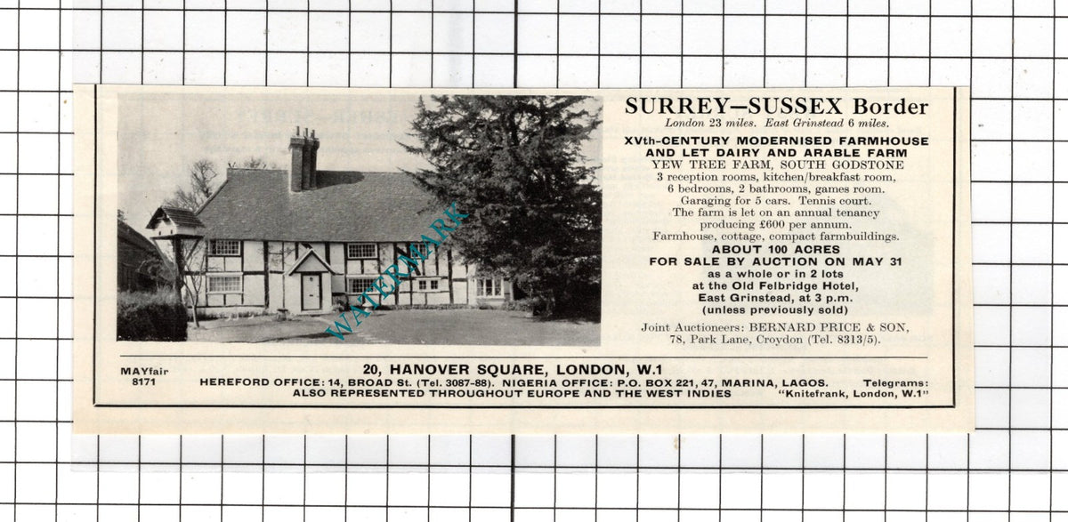 Yew Tree Farm South Godstone Surrey   - 1967 House Sale Advert
