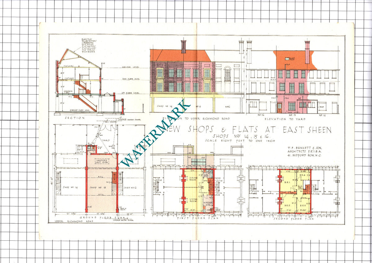 East Sheen London Upper Richmond Road T P Bennett Architect   - c.1940s Print