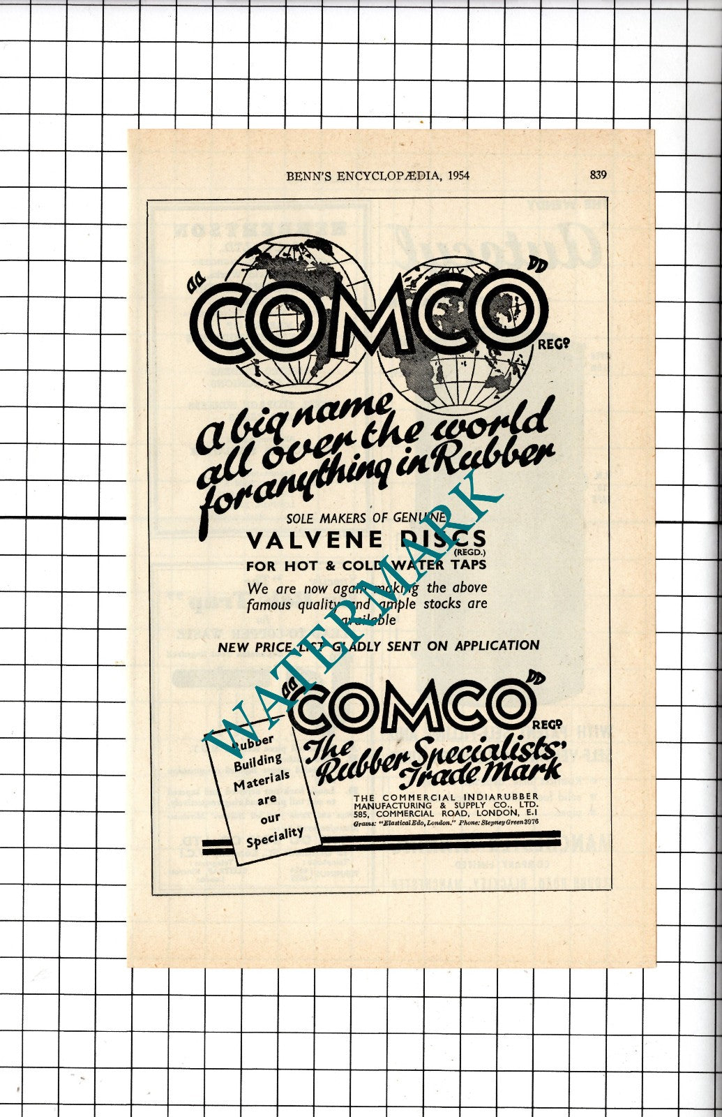 Comco Rubber / Manchester Tinning Company Ltd Blackley Herbertson - 1954 Advert