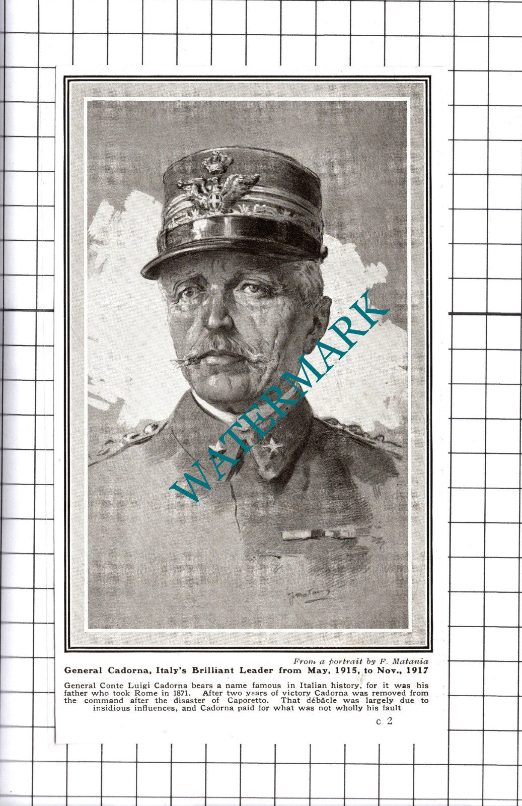 General Conte Luigi Cadorna Italian Leader - 1919 Cutting