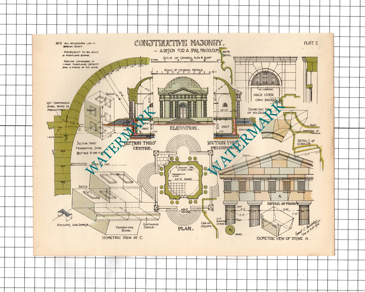Small Mausoleum Design Ernest L Hampshire Architect - c.1910 Print