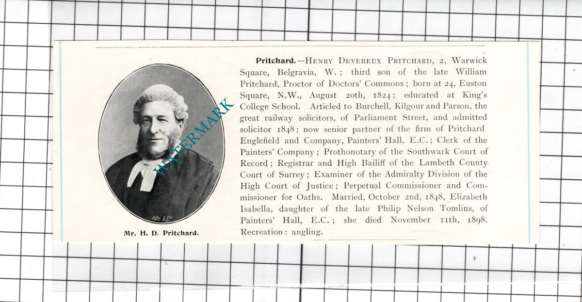Henry Devereux Pritchard 2  Warwick Square Belgravia London  - c.1905 Clipping