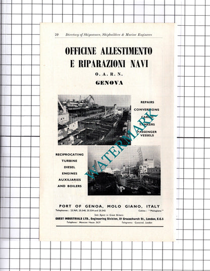Cammell Laird Birkenhead Port of Genoa Italy Guest Industrials ADVERT - c.1957