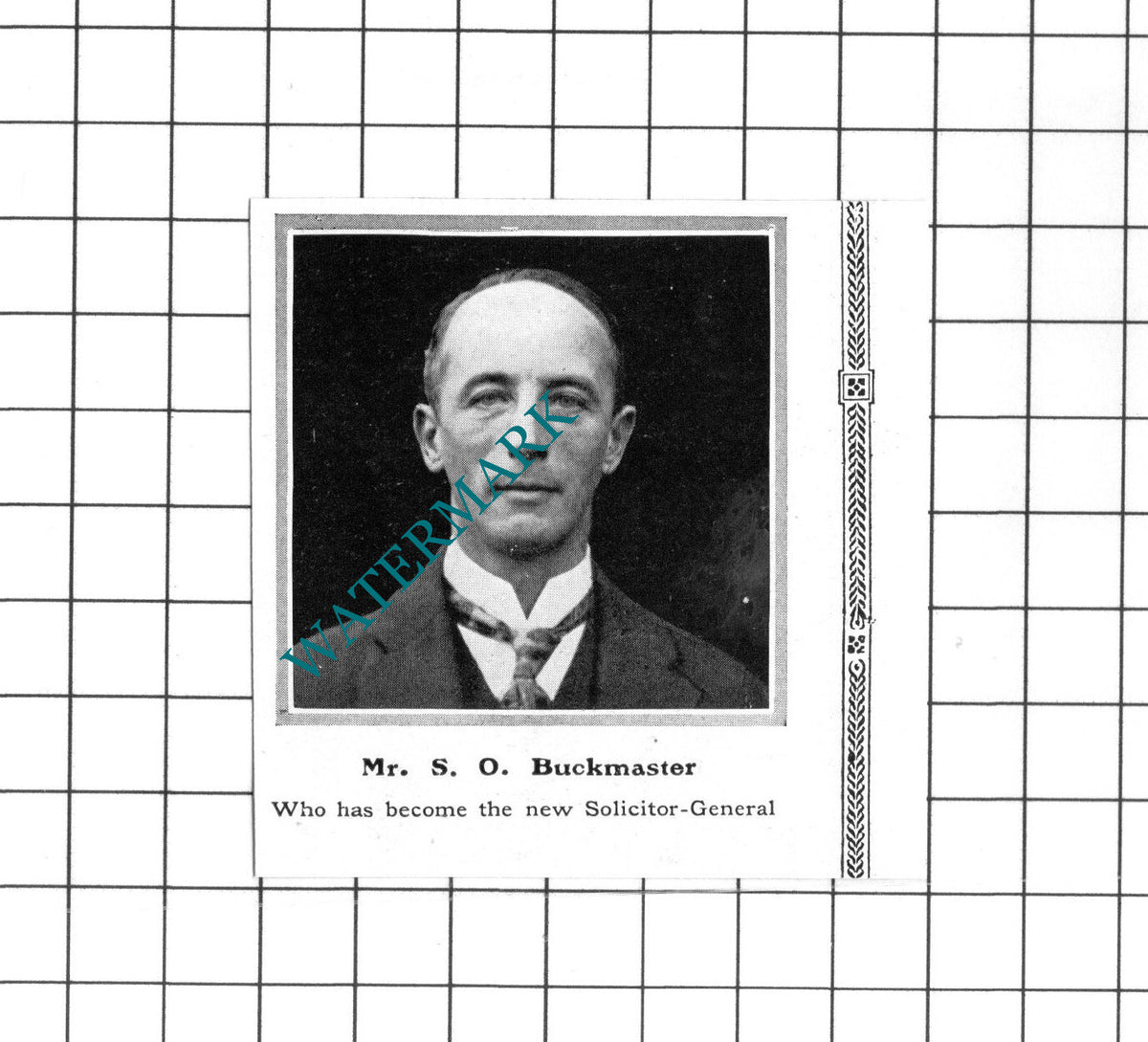 Mr S O Buckmaster -  1913 Small Clipping / Print