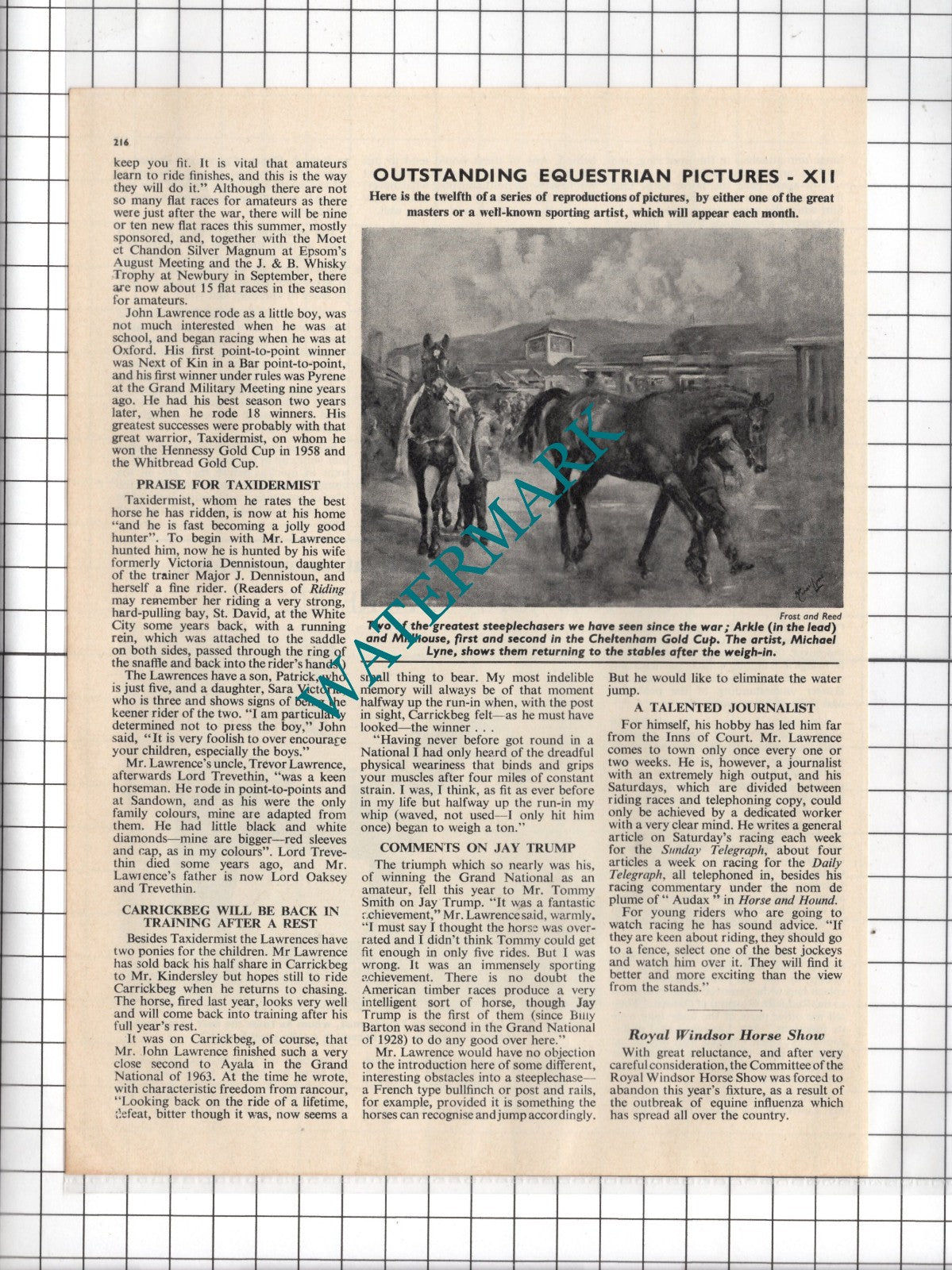 The Hon John Lawrence Horse Riding - 1965 Article