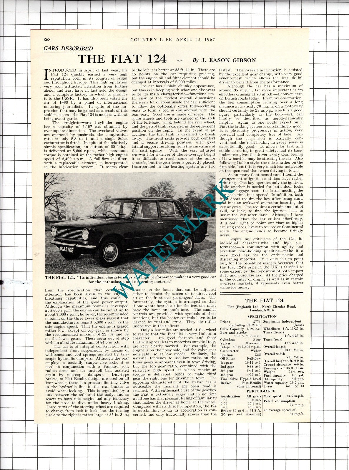 The Fiat 124 Car Review - 1967 Article