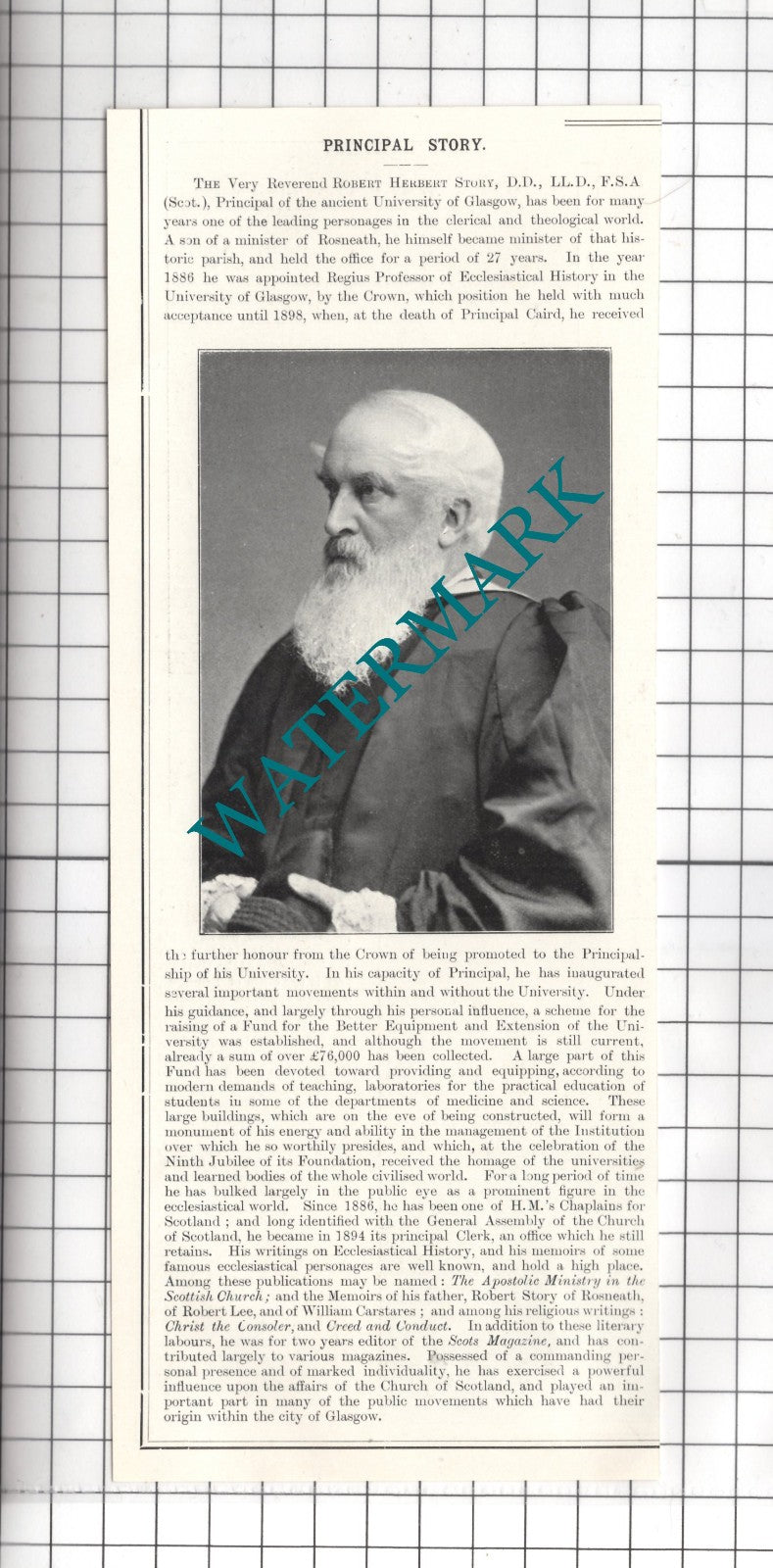 The Very Reverend Robert Herbert Story  University of Glasgow - 1904 Clipping