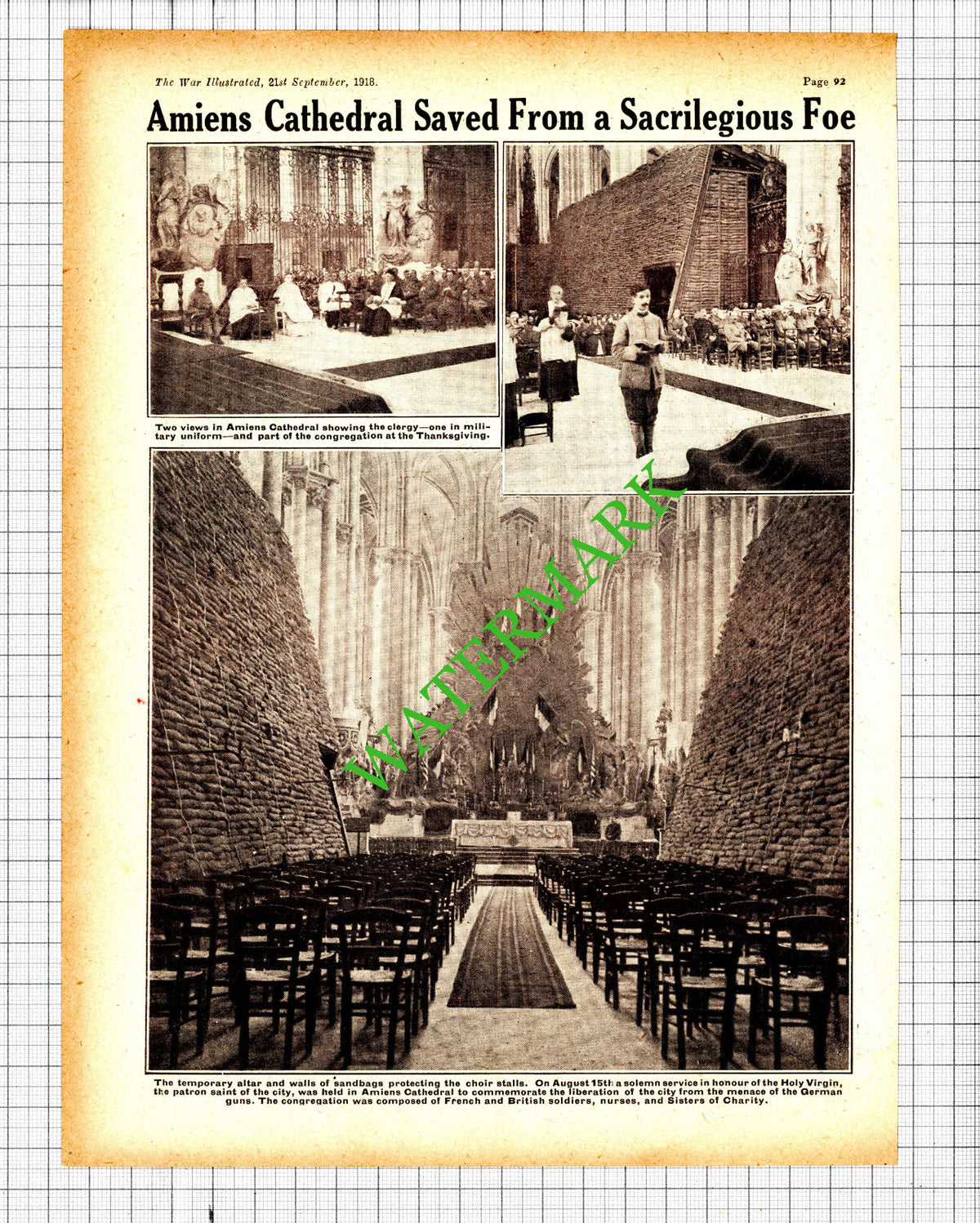 Amiens Cathedral Great War  - 1918 Cutting
