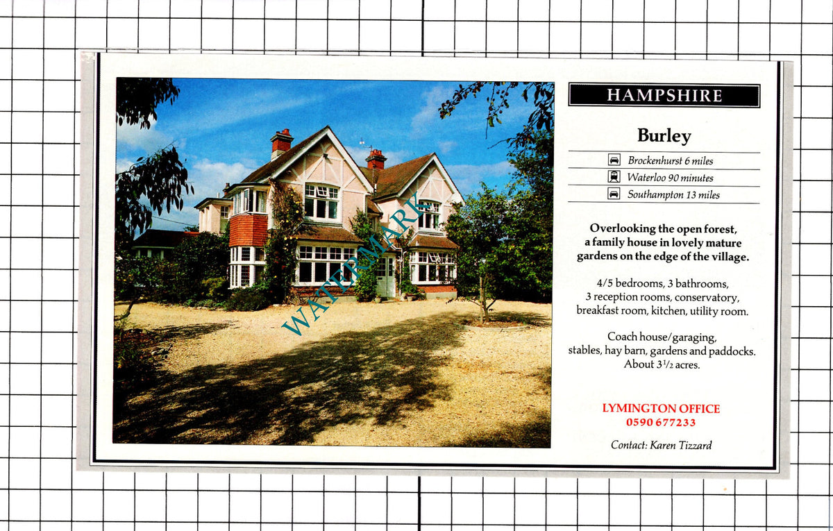 Burley Hampshire House Sale Advert - 1991 Clipping / Print