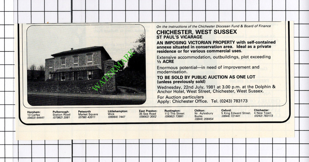 St Paul's Vicarage  Chichester West Sussex House Sale Advert - 1981 Cutting