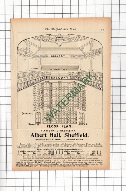Albert Hall Sheffield Mr J W Peace - 1902  Clipping