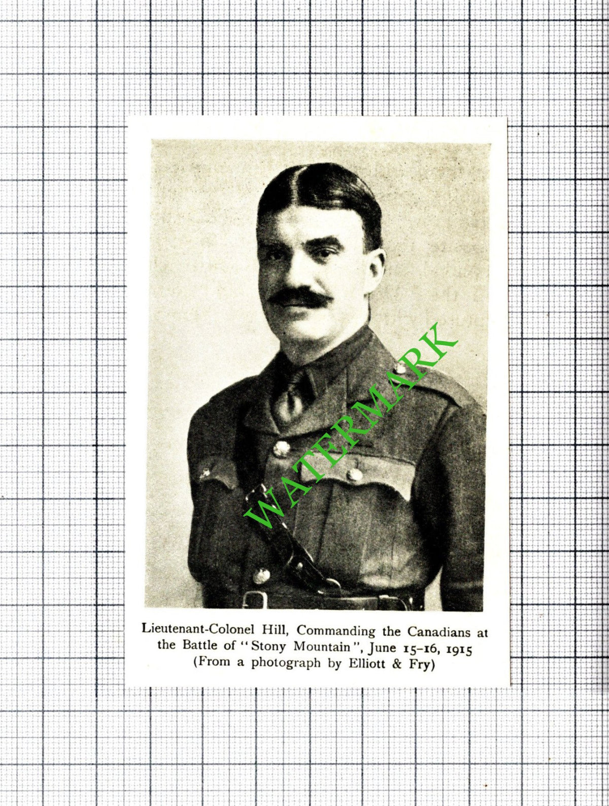 Lt Col Hill Canadians Battle of Stony Mountain Great War- c.1920 Small Cutting