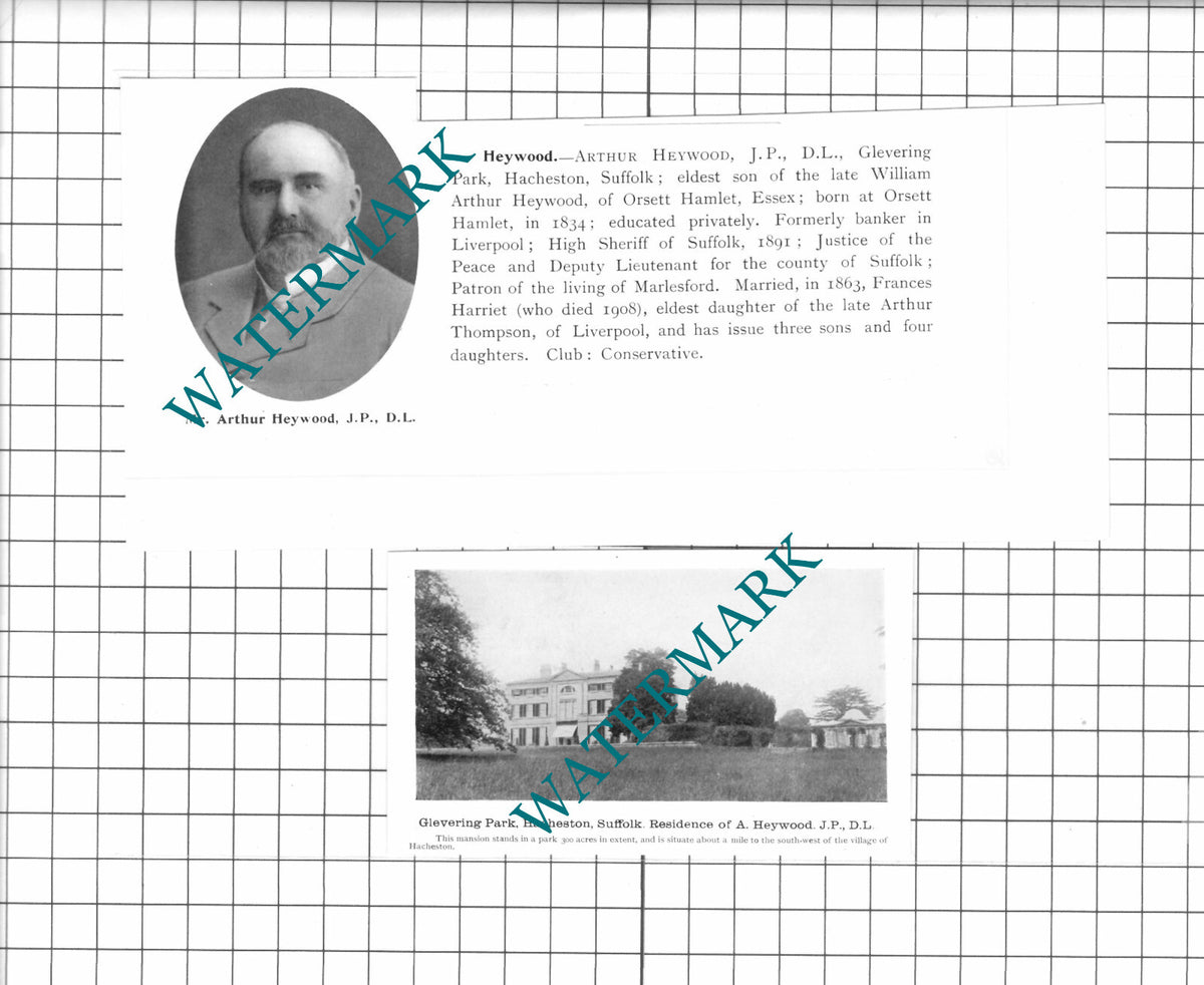 Arthur Heywood Glevering Park Hacheston Suffolk  - 1911 Two-Part Clipping