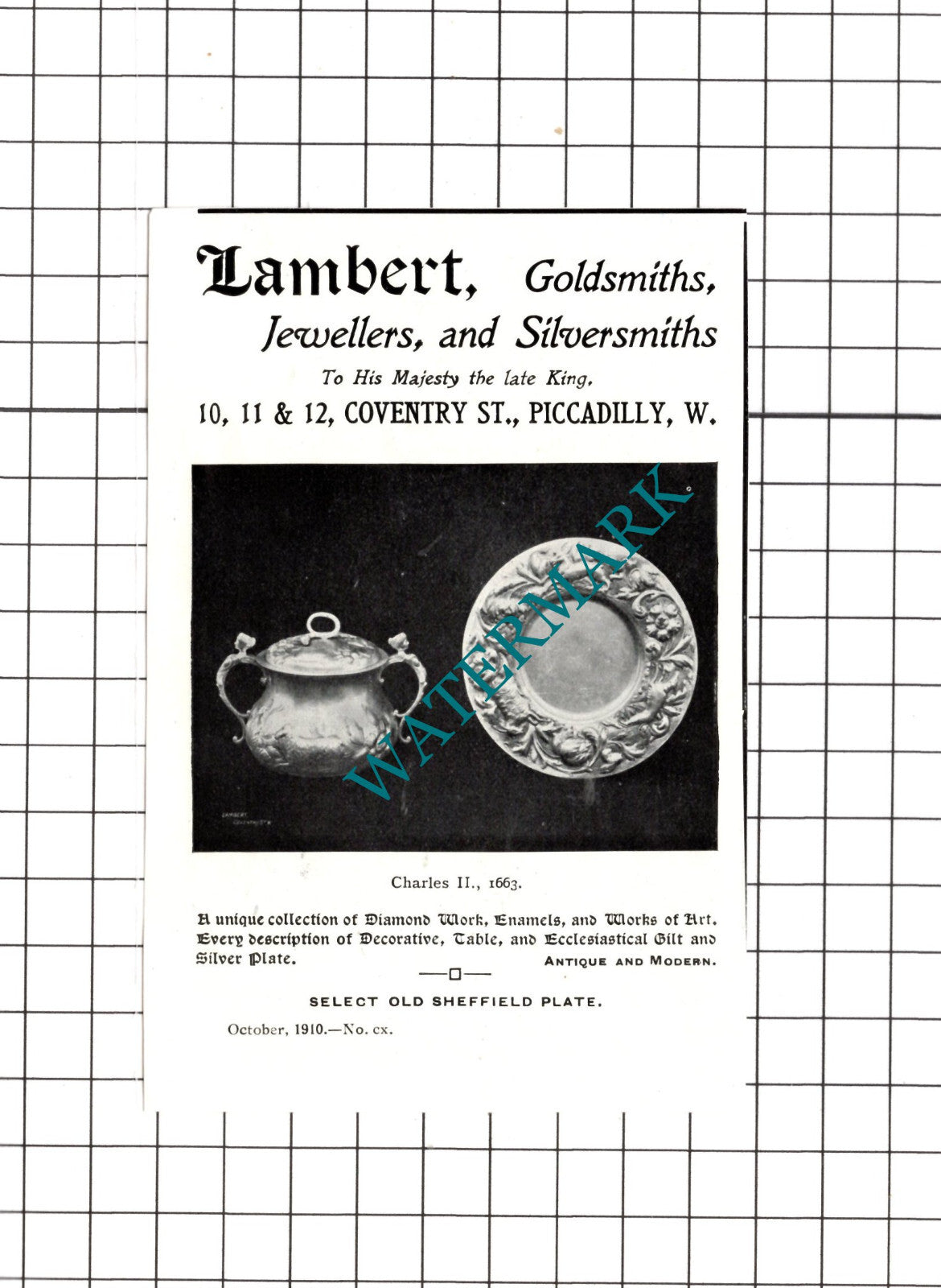 Lambert Goldsmiths Jewellers Coventry Street Picadilly London -1910 Small Advert
