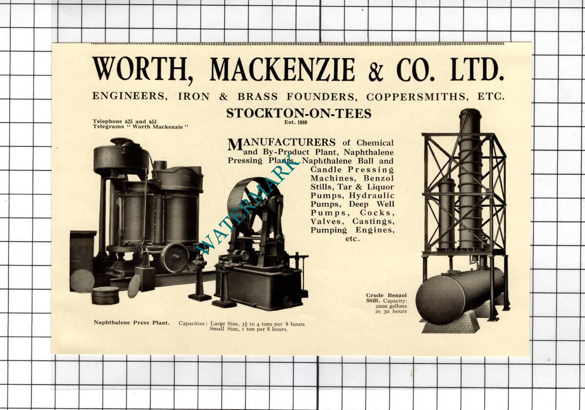 Worth Mackenzie & Co Ltd Stockton-on-Tees -  1928 Small Advert