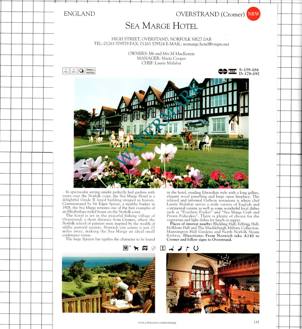 Sea Marge Hotel Overstrand Norfolk / Owlpen Manor Uley Gloucester  - 2001 Advert