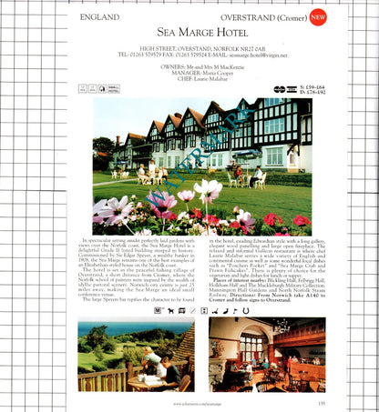 Sea Marge Hotel Overstrand Norfolk / Owlpen Manor Uley Gloucester  - 2001 Advert