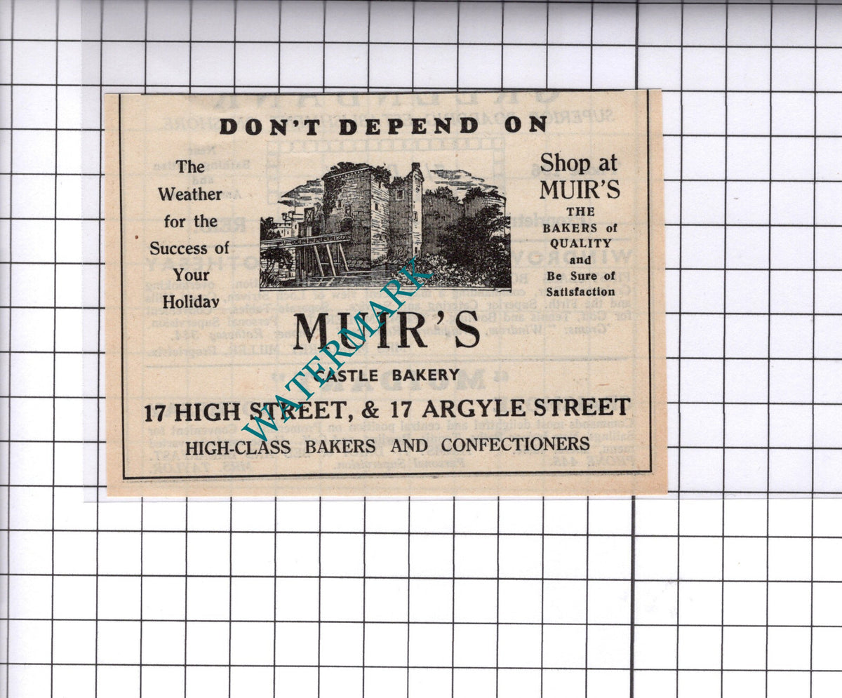 Muir's Castle Bakery Small Advert - 1939 Cutting/ Print