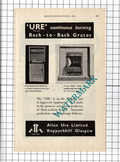 Allan Ure Ltd Glasgow / Hardy & Padmore Worcester Baxendale & Co Ltd 1954 Advert