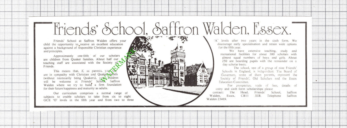 Friend's School Saffron Walden Essex Advert - 1979 Cutting