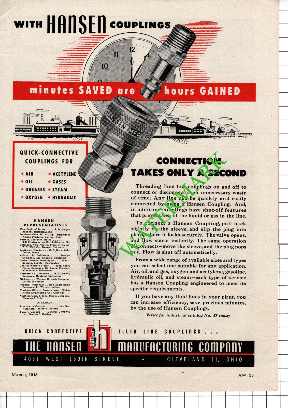 The Hansen Manufacturing Company Cleveland Ohio USA Advert - 1948 Cutting