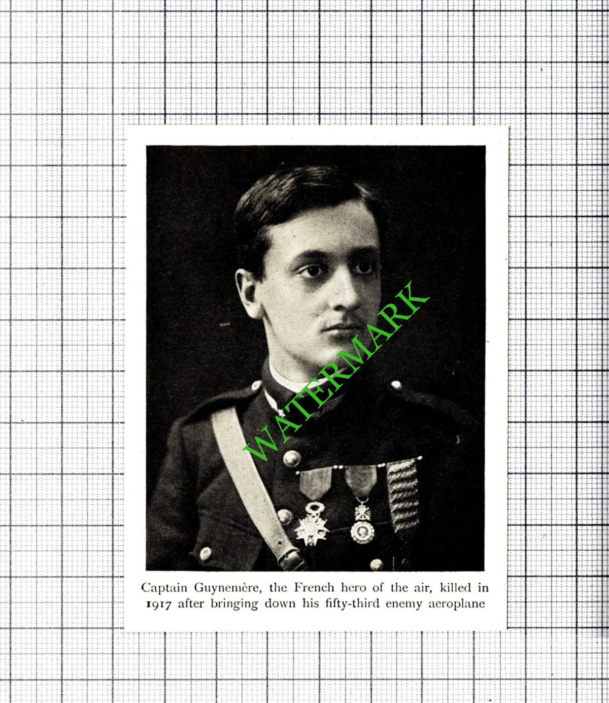 Captain Guynemere France WW1 Great War - c.1920 Small Cutting