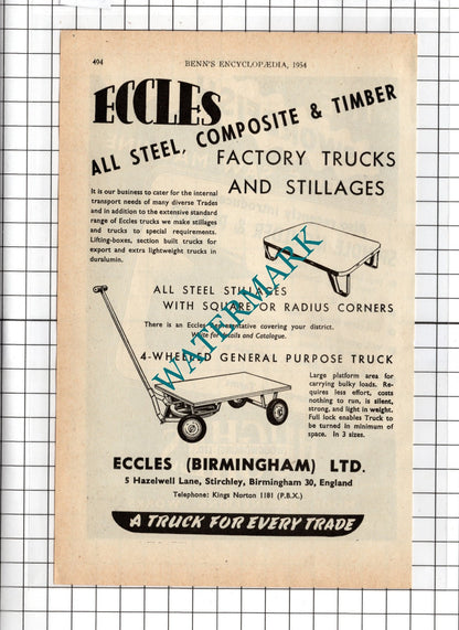 Hughes Woodworking Ltd Bradford / Eccles Birmingham Ltd Stirchley -  1954 Advert