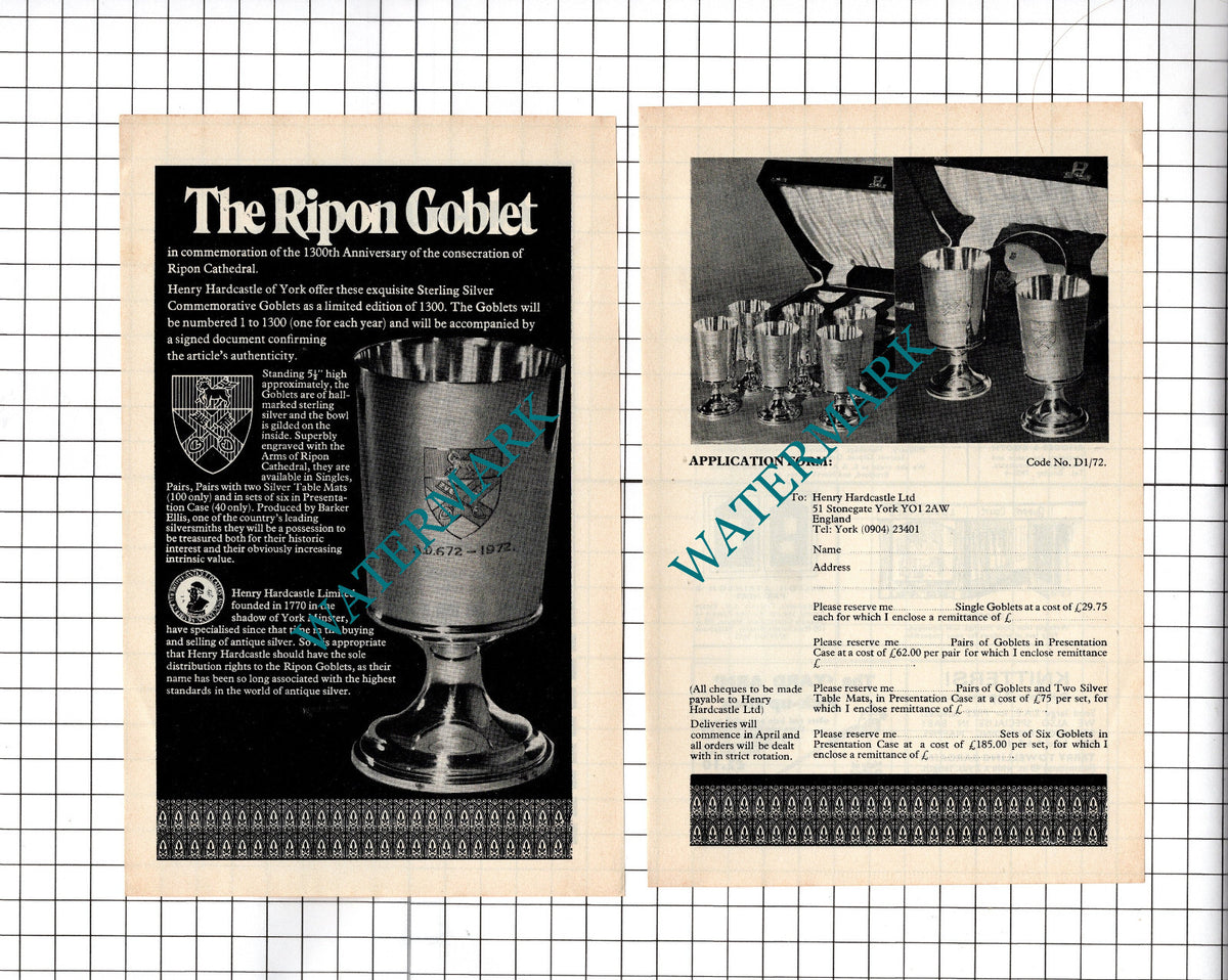 Henry Hardcastle Ltd York The Ripon Goblet ADVERT -  1972 Two-Part Cutting