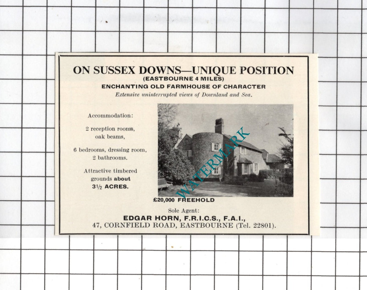Eastbourne Sussex Farmhouse  -  Small House Sale Advert - 1967