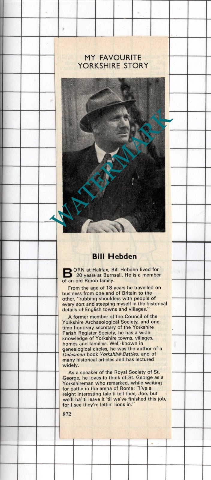 Bill Hebden Halifax Burnsall Yorkshire - 1973 Small Clipping