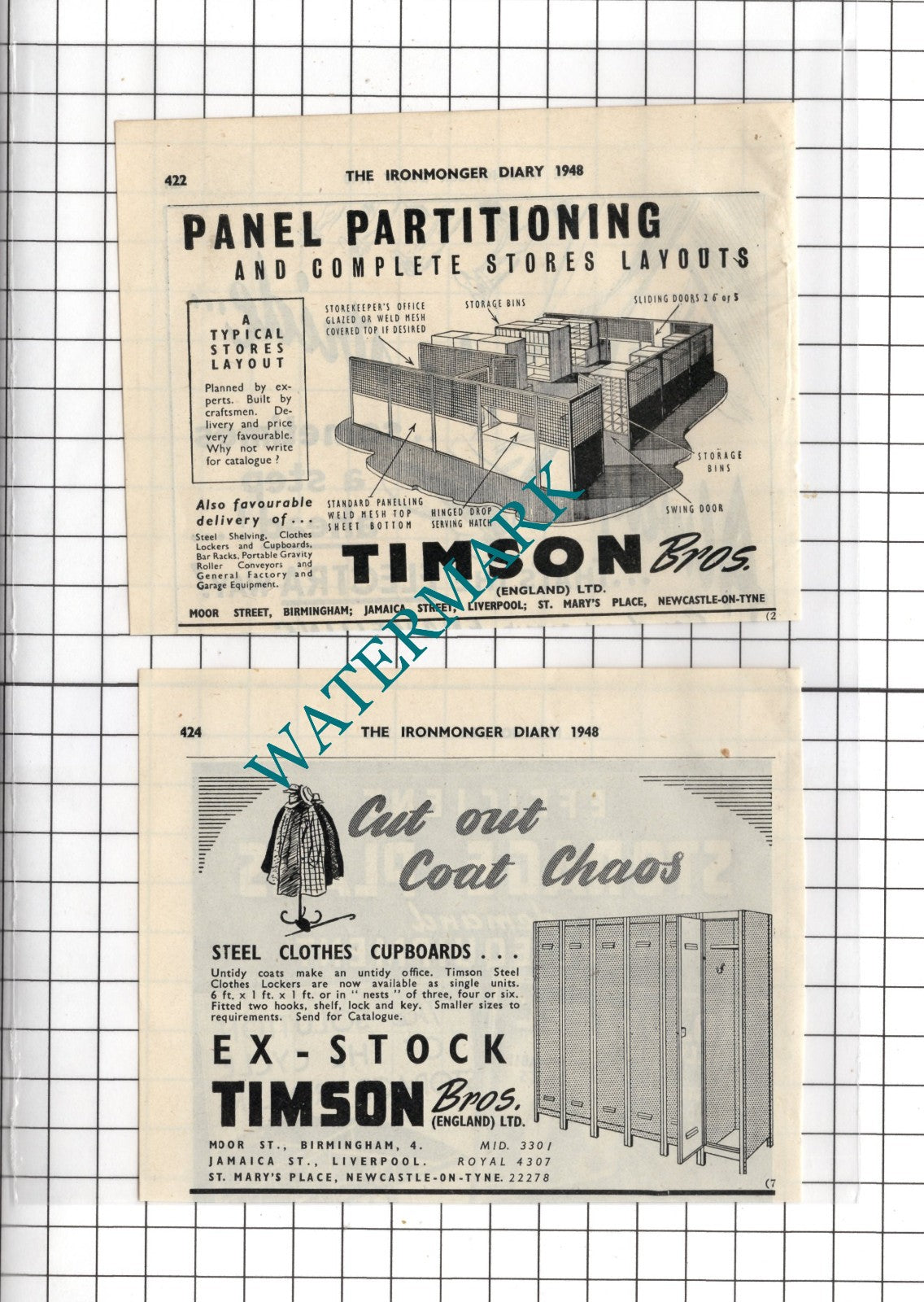 Timson Bros England Ltd  - 1948 Two SMALL Adverts