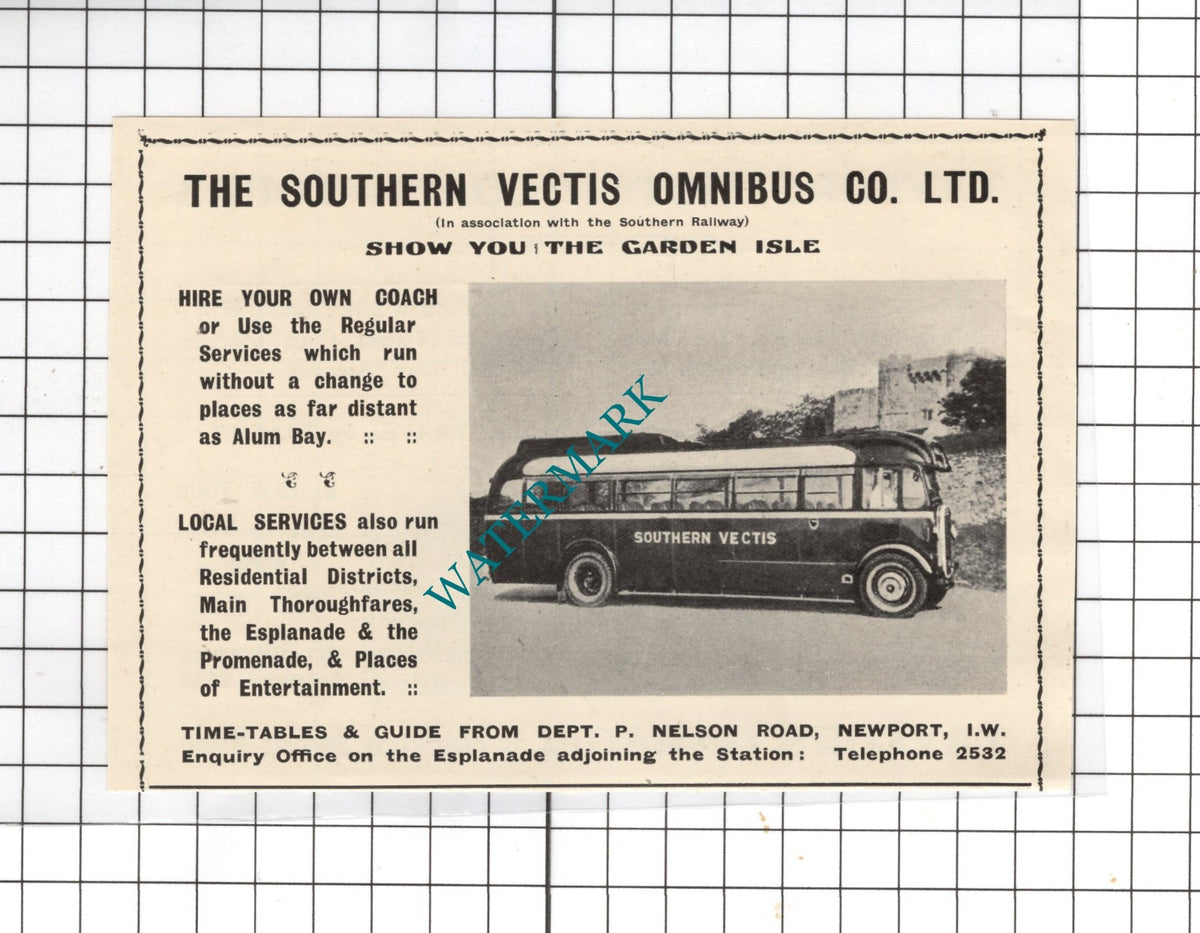 Taylors Garage Ryde Isle Of Wight Southern Vectis Omnibus Co Ltd - 1938 Advert
