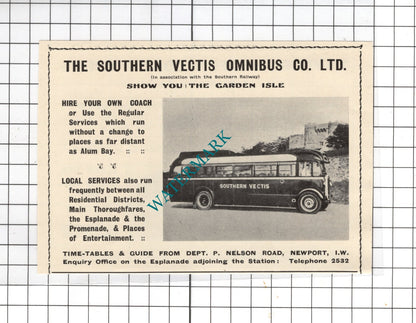 Taylors Garage Ryde Isle Of Wight Southern Vectis Omnibus Co Ltd - 1938 Advert