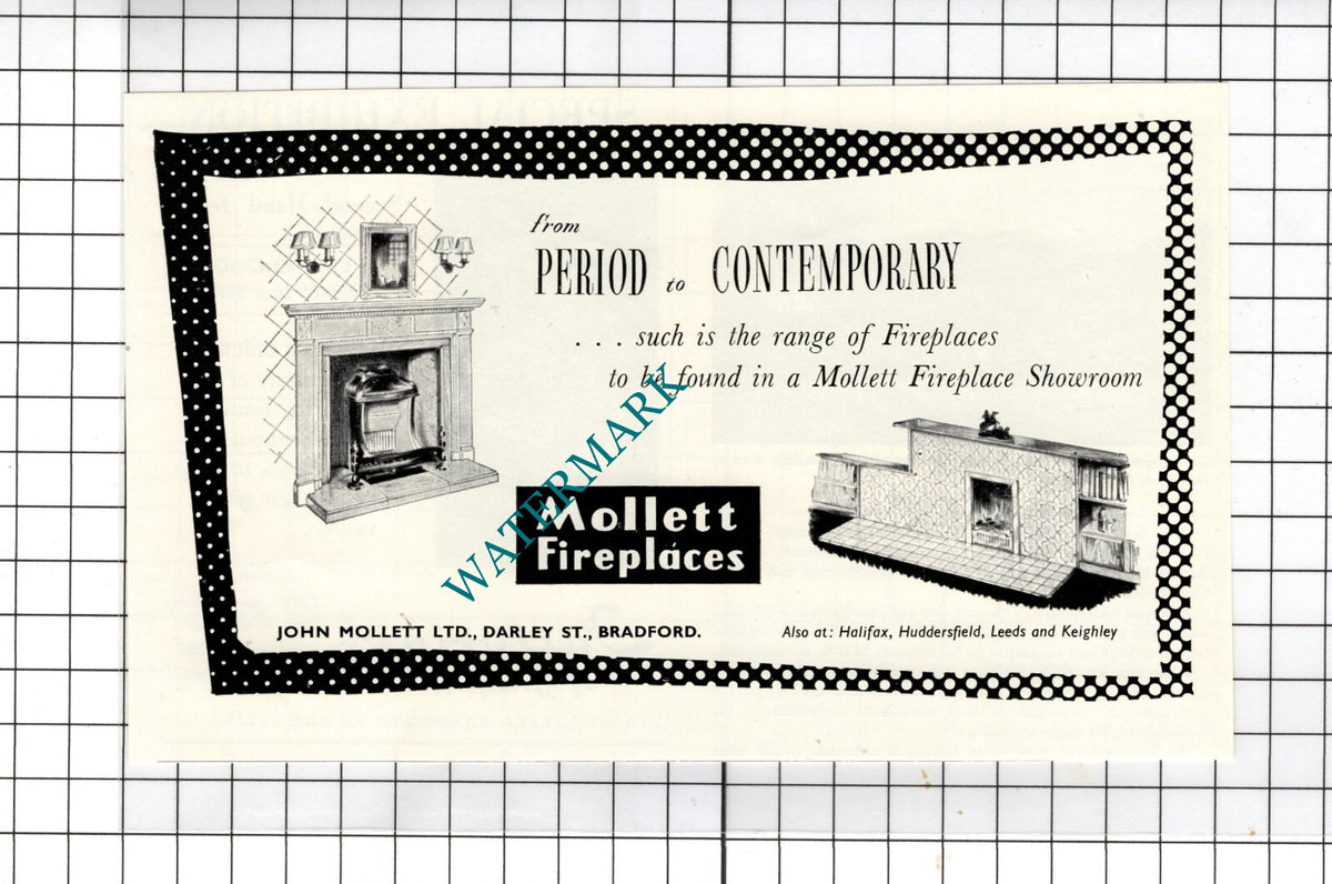 Mollett Fireplaces John Mollett Ltd Darley St Bradford Yorkshire - 1956 Advert
