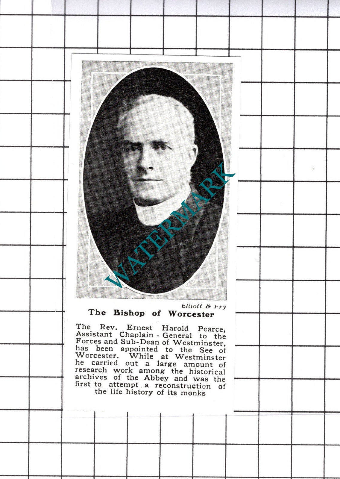 Rev Ernest Harold Pearce Bishop of Worcester - 1919 SMALL Cutting
