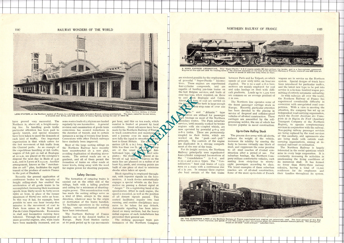 Northern Railway Of France - c.1935 Article / Print