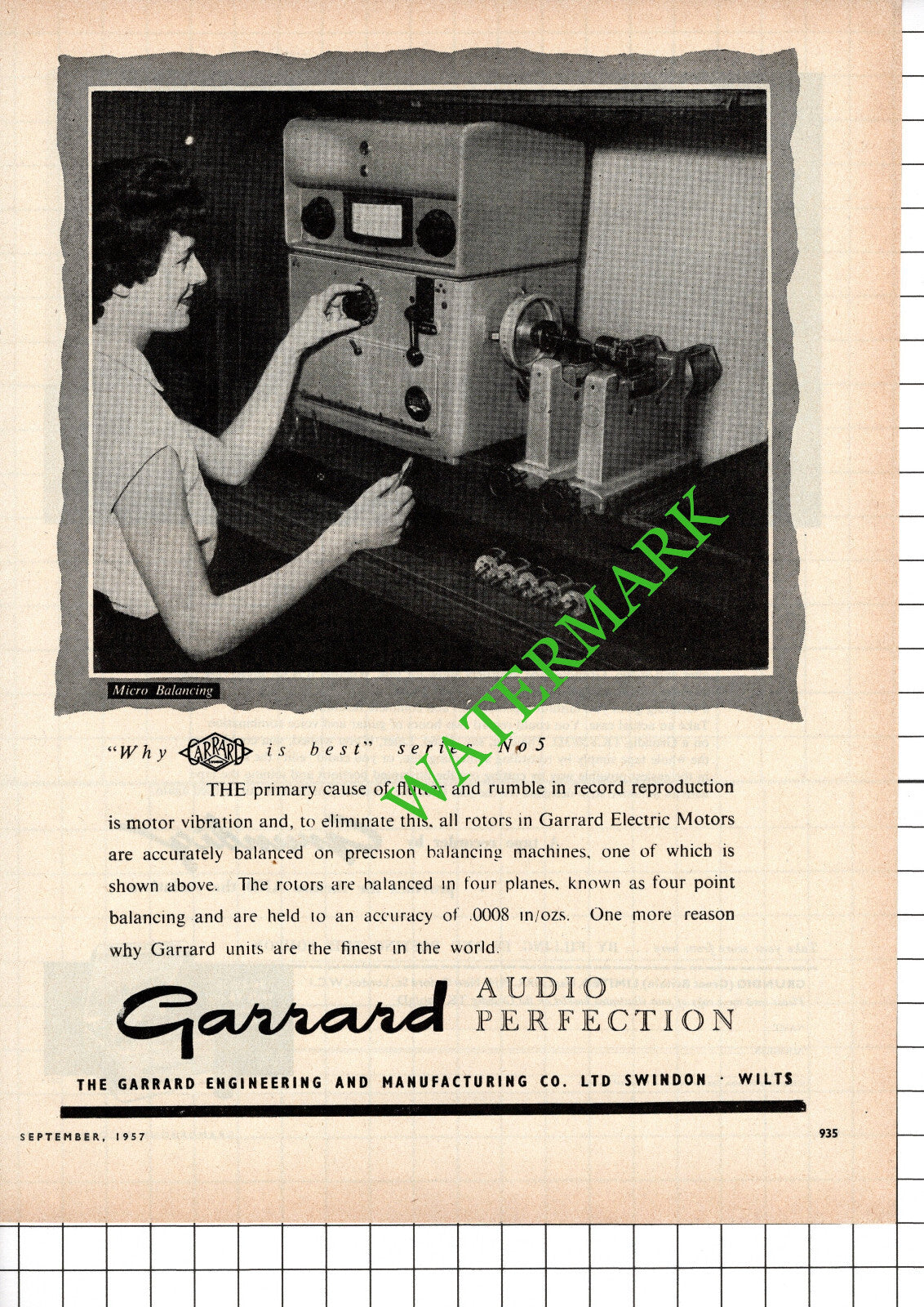 The Garrard Engineering and Manufacturing Co Swindon Advert - 1957 Cutting