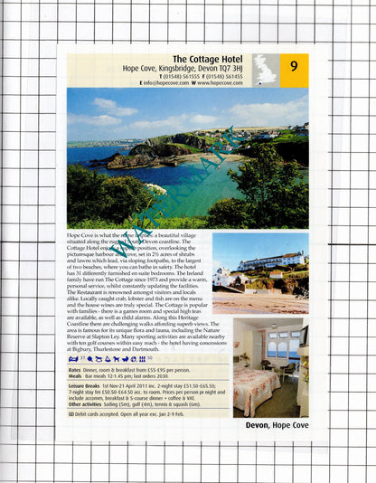 The Cottage Hotel Kingsbridge Devon / Tides Reach Hotel Salcombe -  2011 Advert