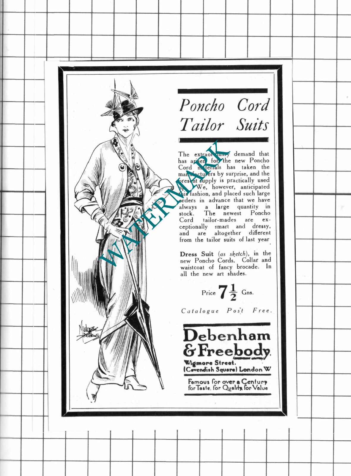 Debenham & Freebody Poncho Cord Small Advert - 1914 Clipping