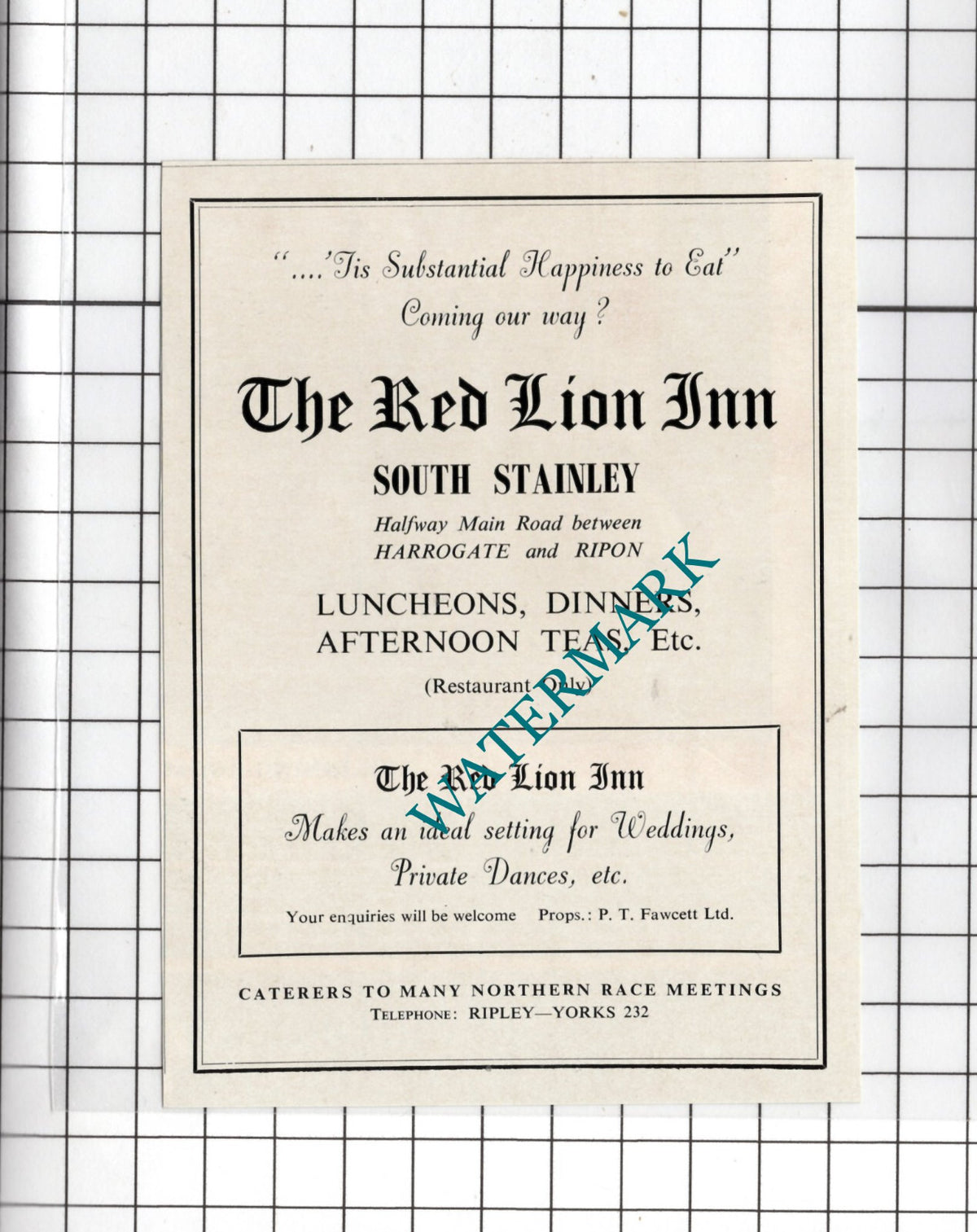 The Red Lion Inn South Stainley Yorkshire P T Fawcett Ltd  - 1954 Advert