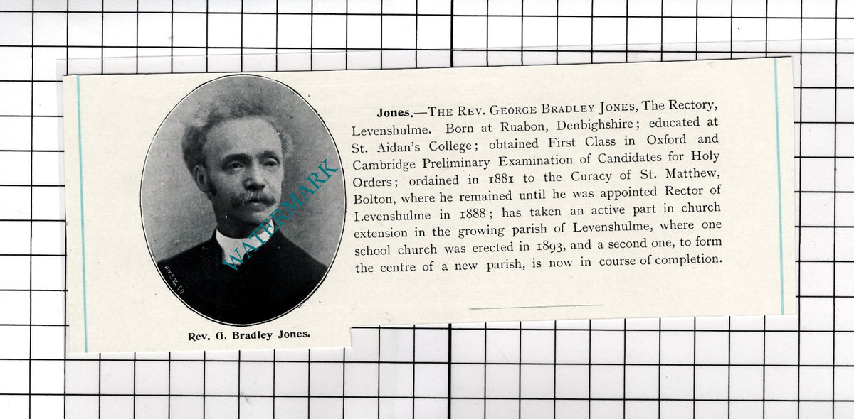 Rev George Bradley Jones The Rectory Levenshulme Manchester -  c.1900 Cutting